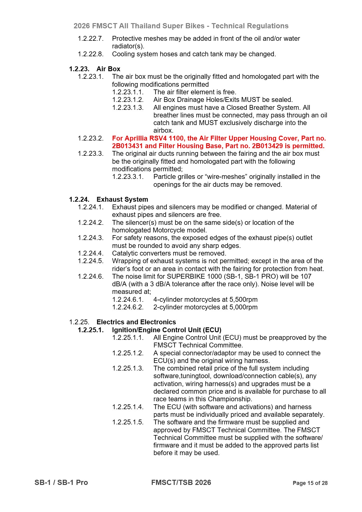 Page 15 of 2026 FMSCTTSB SuperBike 1000 Technical Regulations SB1-SB1Pro Rev2