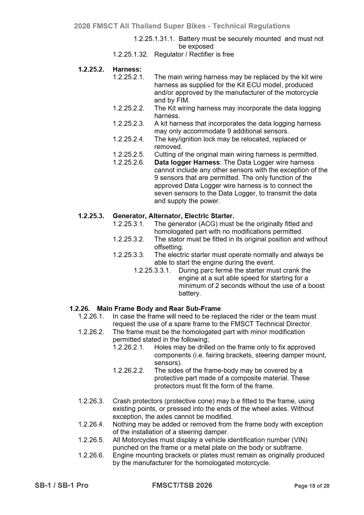 Page 18 of 2026 FMSCTTSB SuperBike 1000 Technical Regulations SB1-SB1Pro Rev2