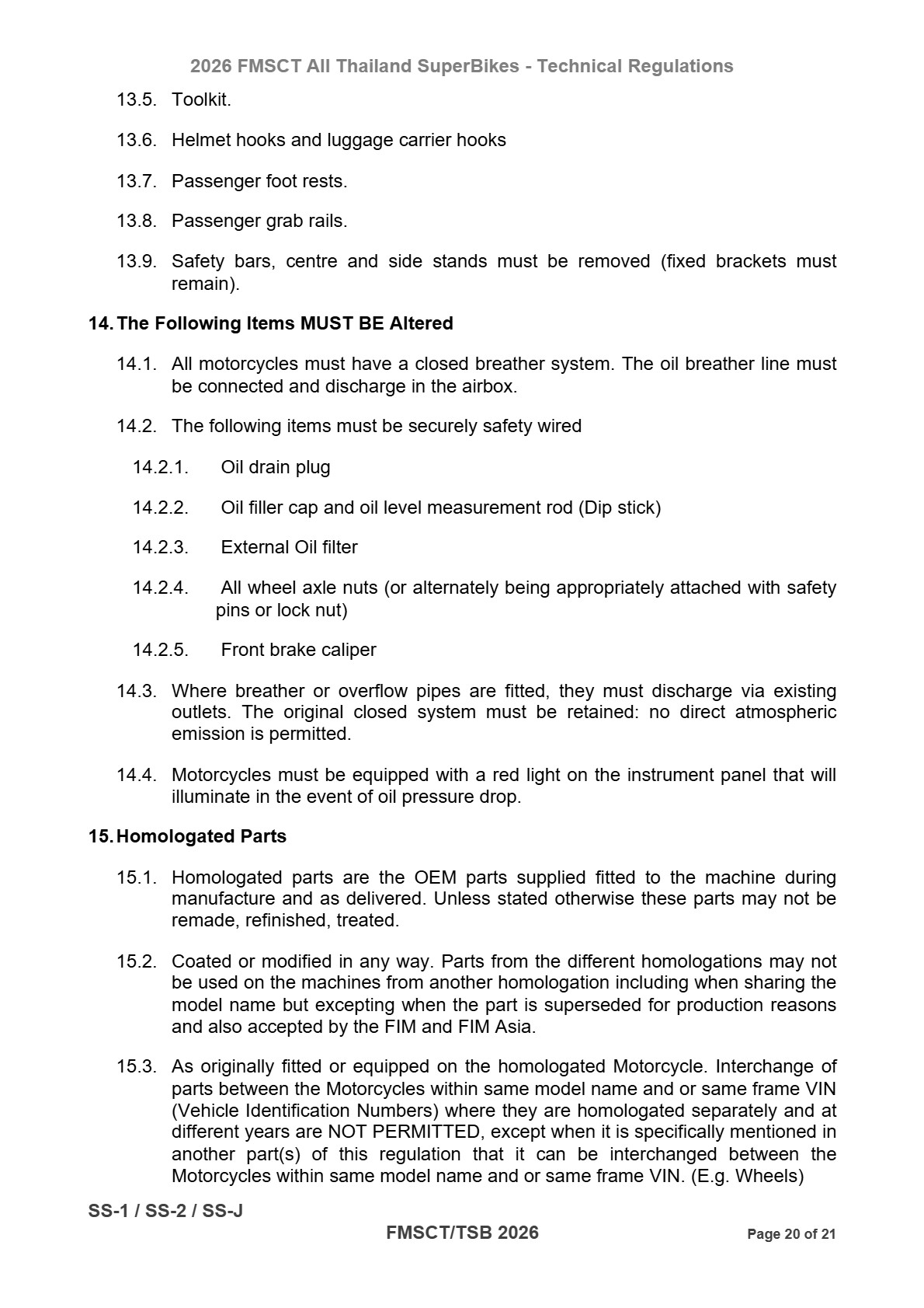 Page 20 of 2026 FMSCTTSB SuperSports 600 Technical Regulations Rev1