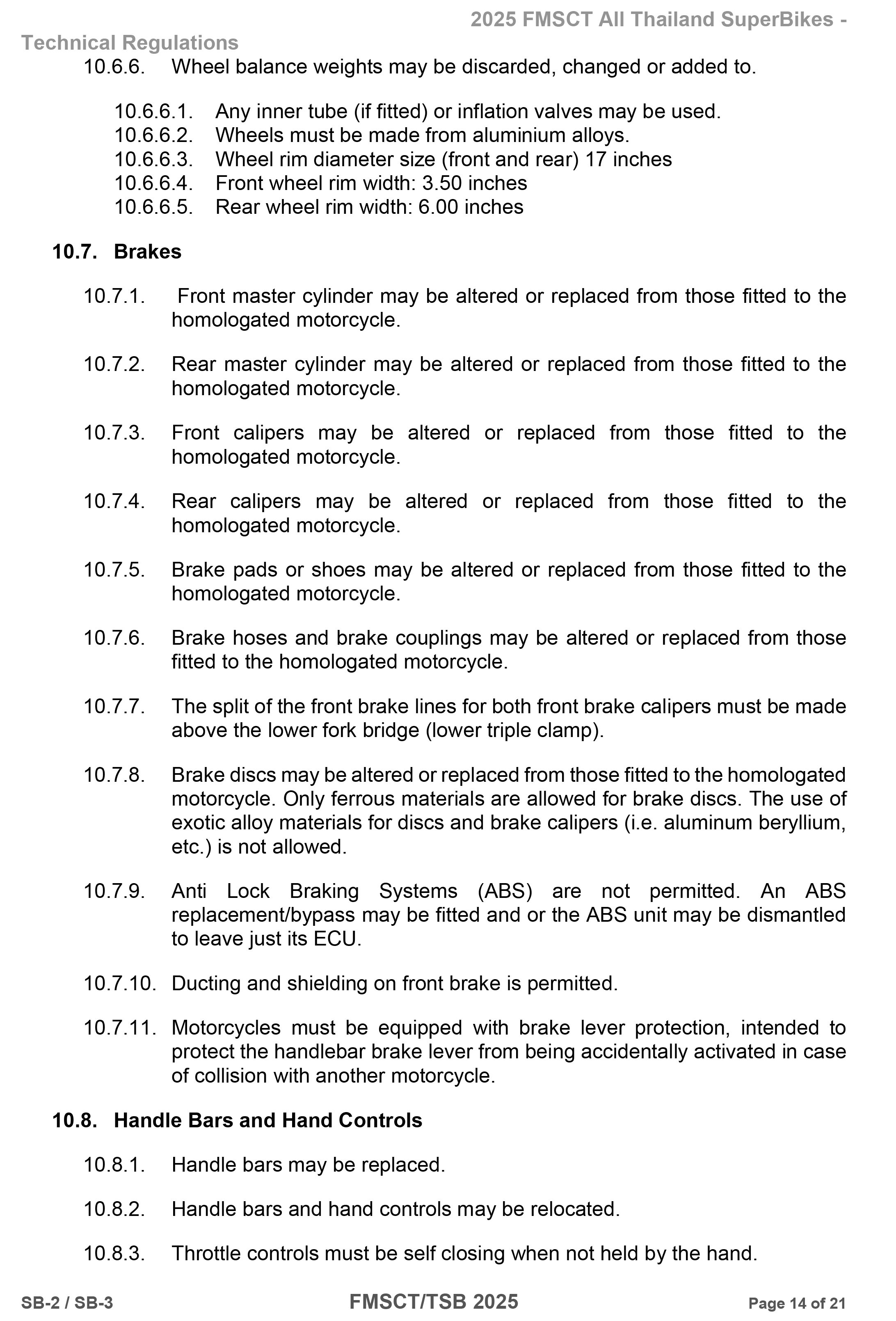 Page 14 of 2025 FMSCTTSB SuperBike 1000 Technical Regulations SB2-SB3 Rev1.2