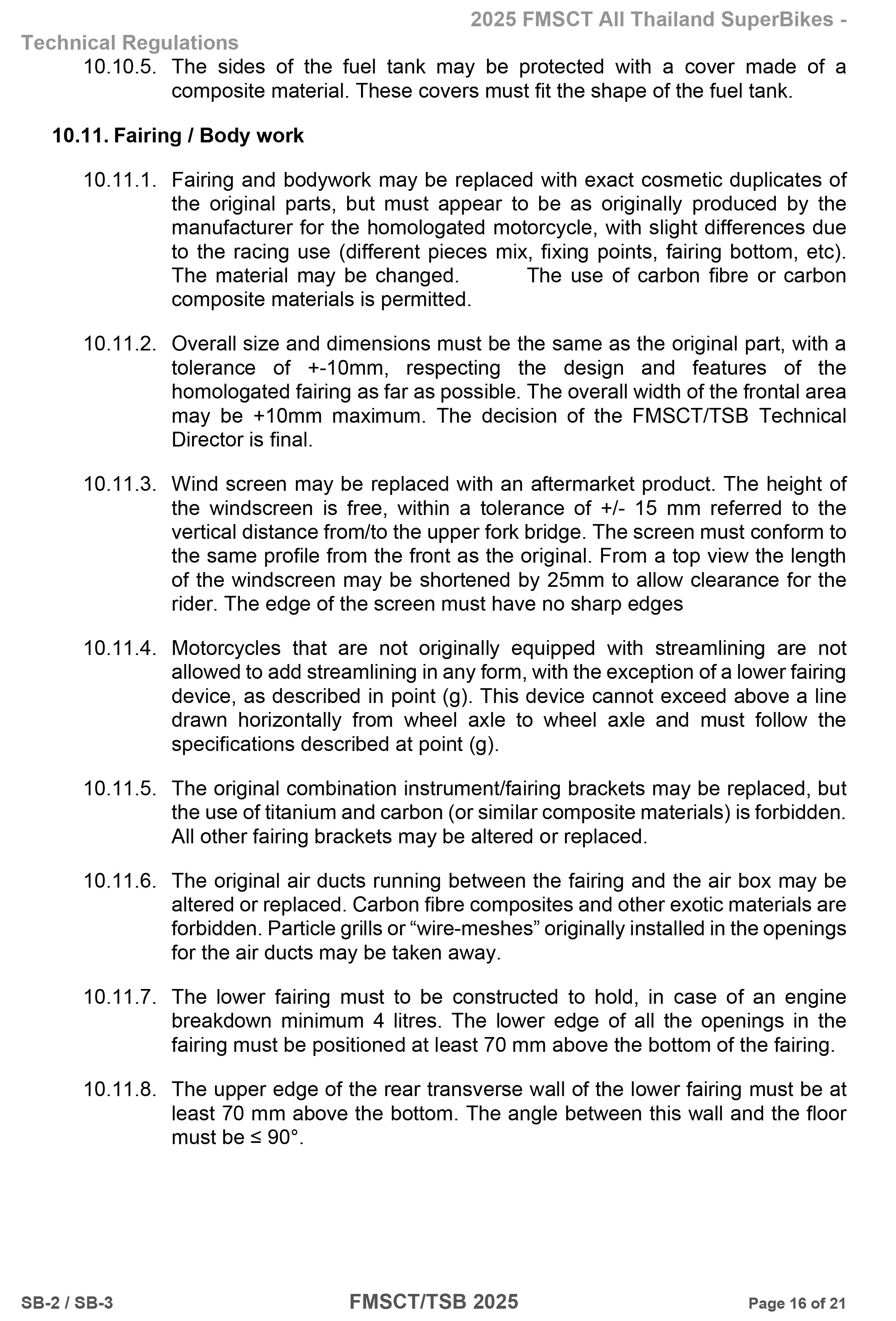 Page 16 of 2025 FMSCTTSB SuperBike 1000 Technical Regulations SB2-SB3 Rev1.2