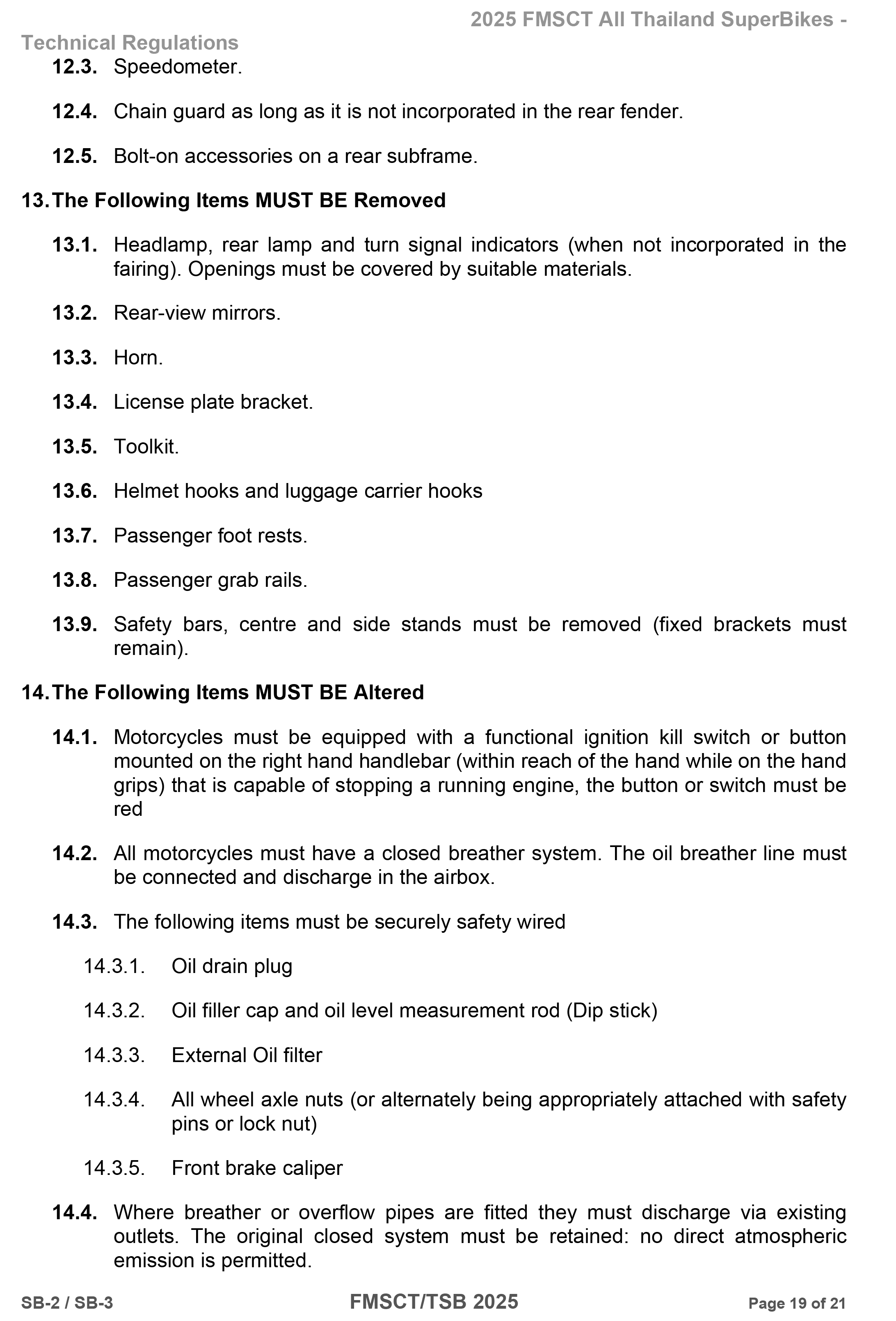 Page 19 of 2025 FMSCTTSB SuperBike 1000 Technical Regulations SB2-SB3 Rev1.2