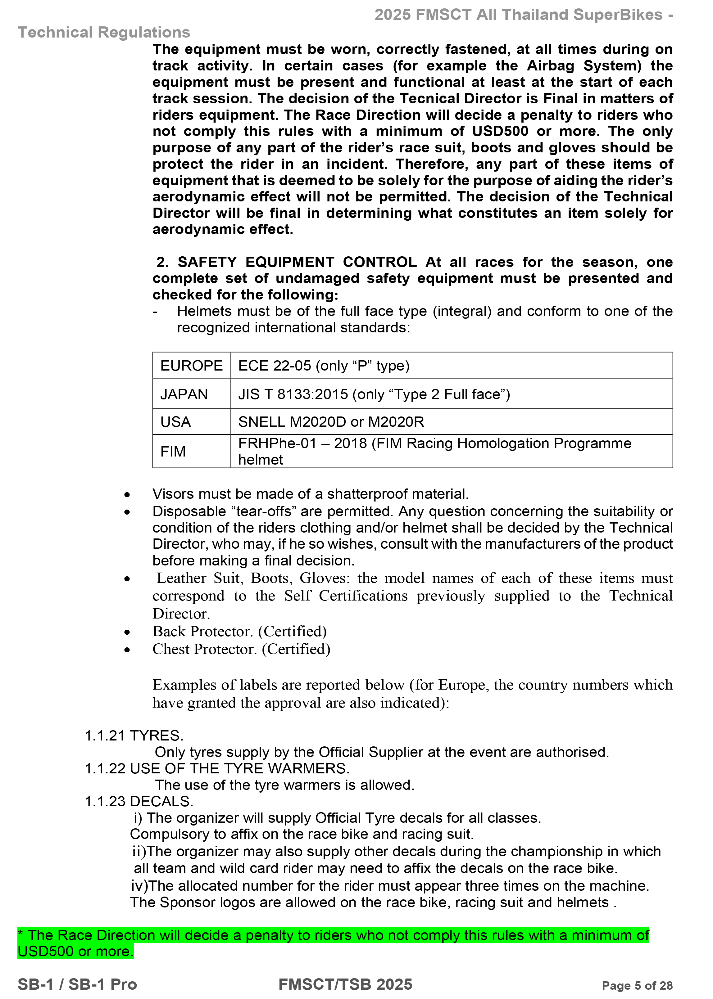 Page 5 of 2025 FMSCTTSB SuperBike 1000 Technical Regulations SB1-SB1Pro V1.4