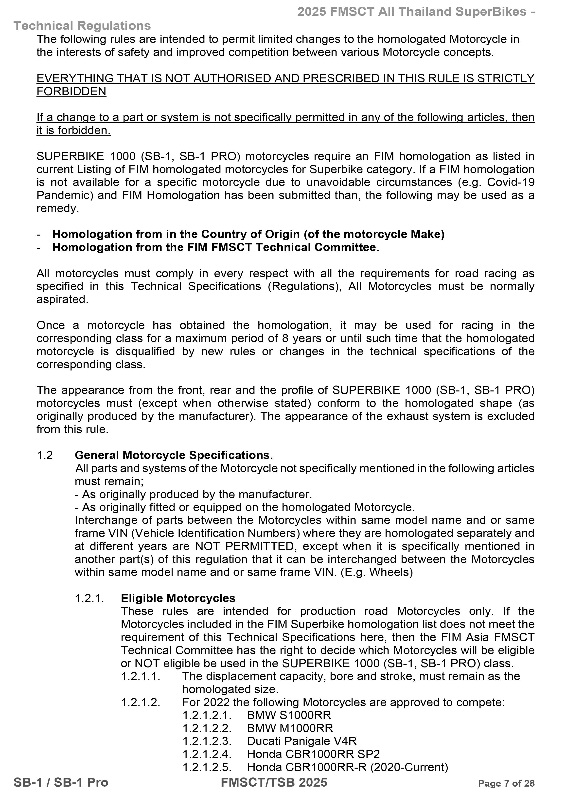 Page 7 of 2025 FMSCTTSB SuperBike 1000 Technical Regulations SB1-SB1Pro V1.4