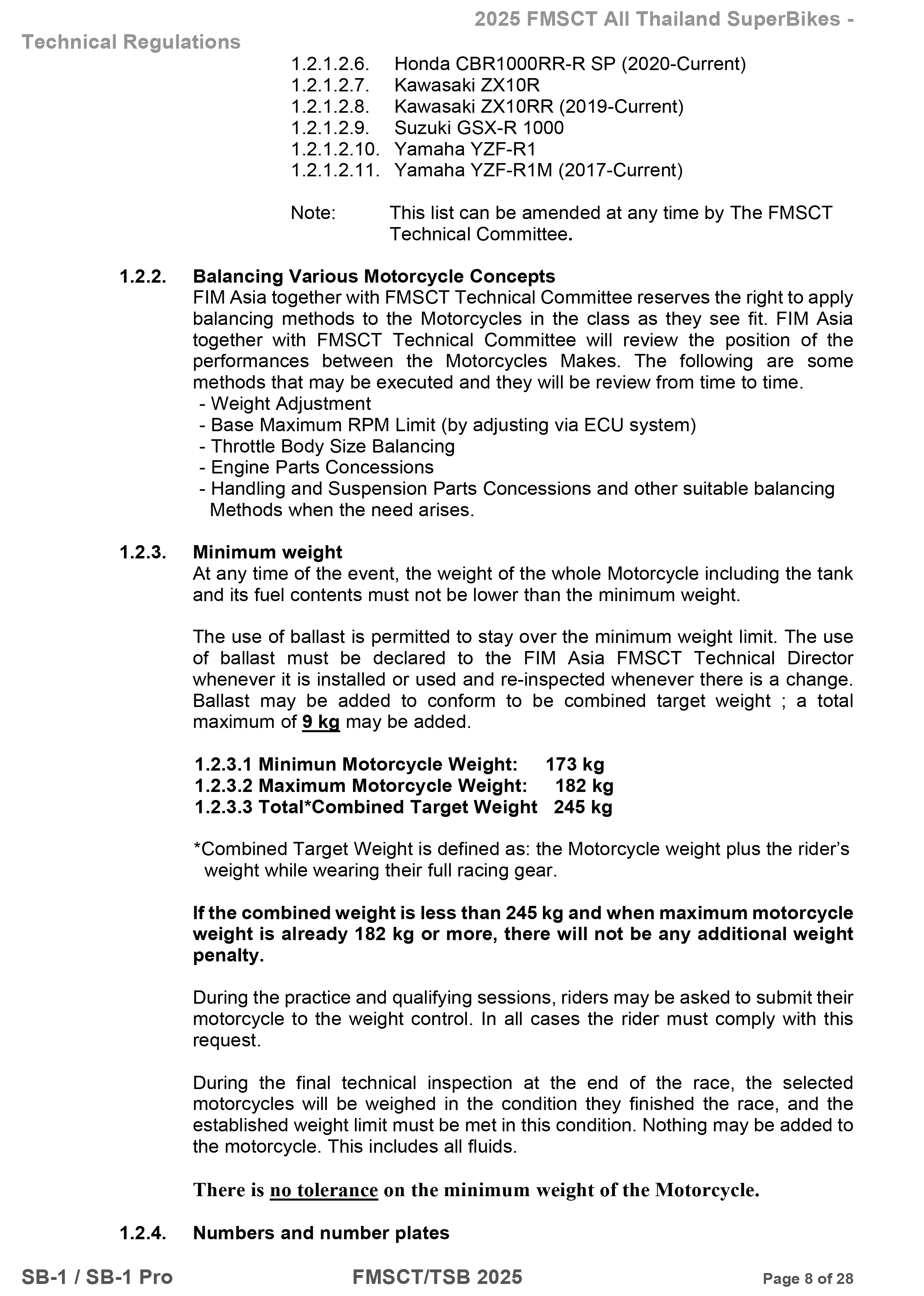 Page 8 of 2025 FMSCTTSB SuperBike 1000 Technical Regulations SB1-SB1Pro V1.4