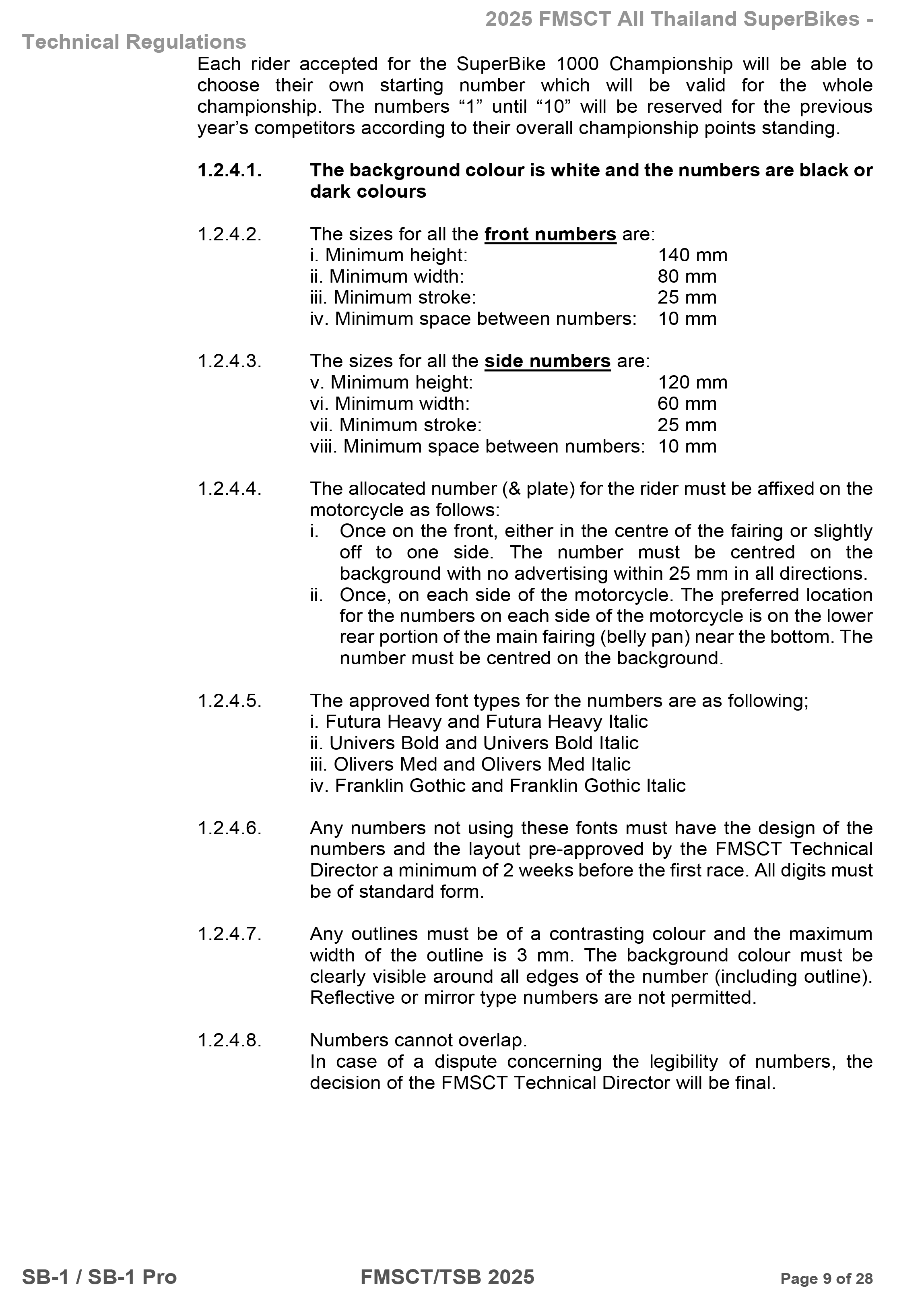 Page 9 of 2025 FMSCTTSB SuperBike 1000 Technical Regulations SB1-SB1Pro V1.4