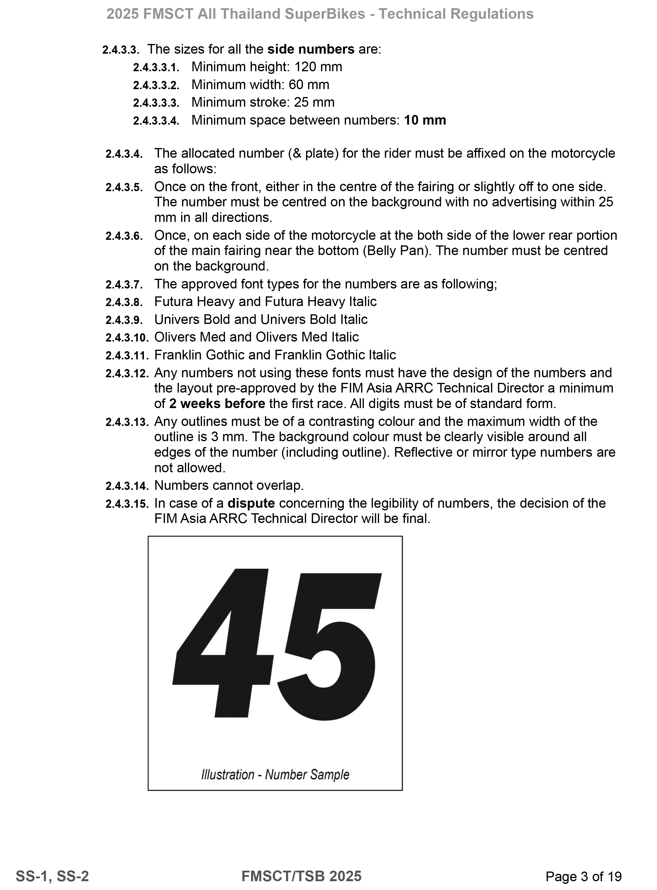 Page 3 of 2025 FMSCTTSB SuperSports 250 Technical Regulations Rev1.7
