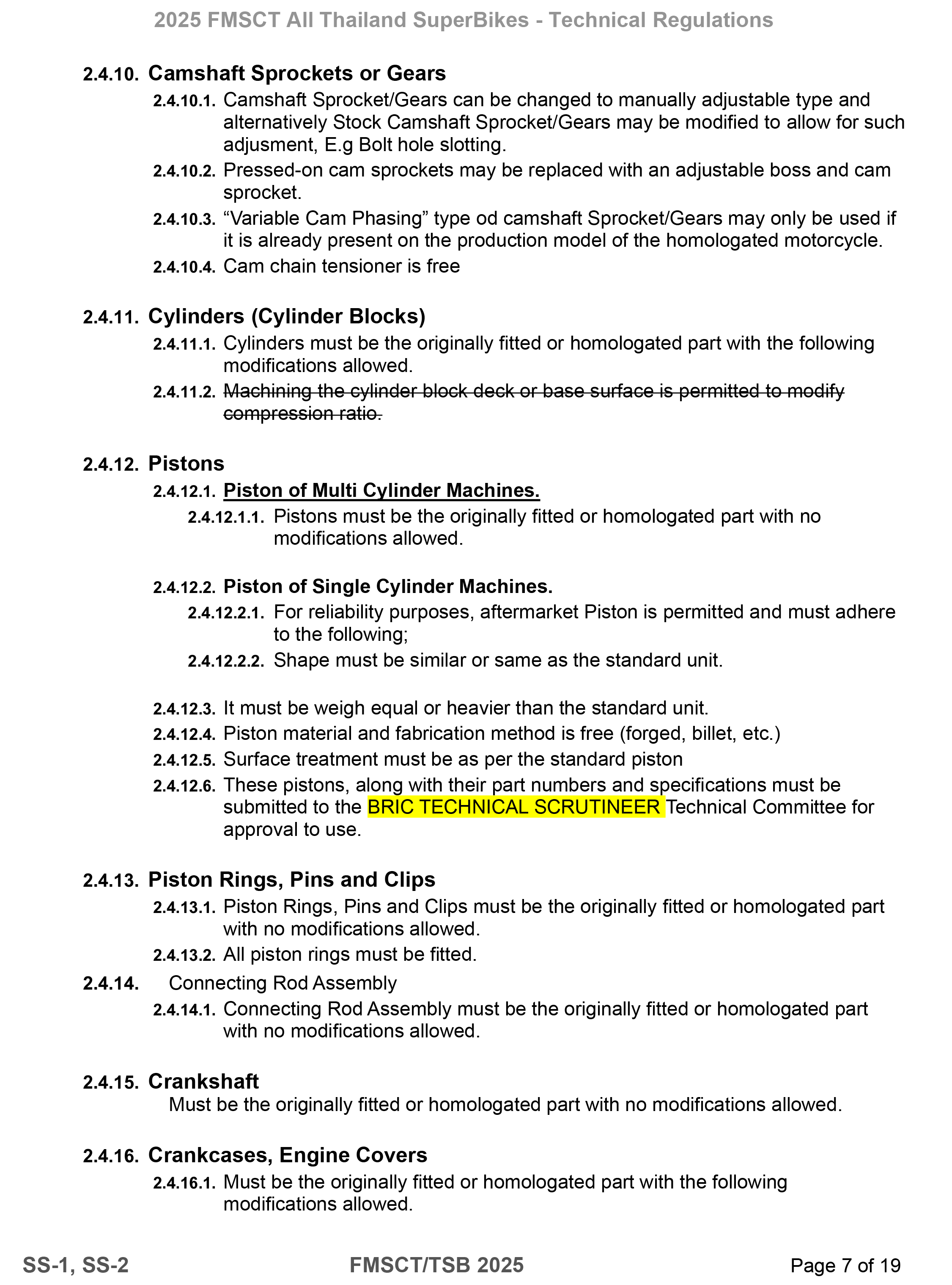 Page 7 of 2025 FMSCTTSB SuperSports 250 Technical Regulations Rev1.7