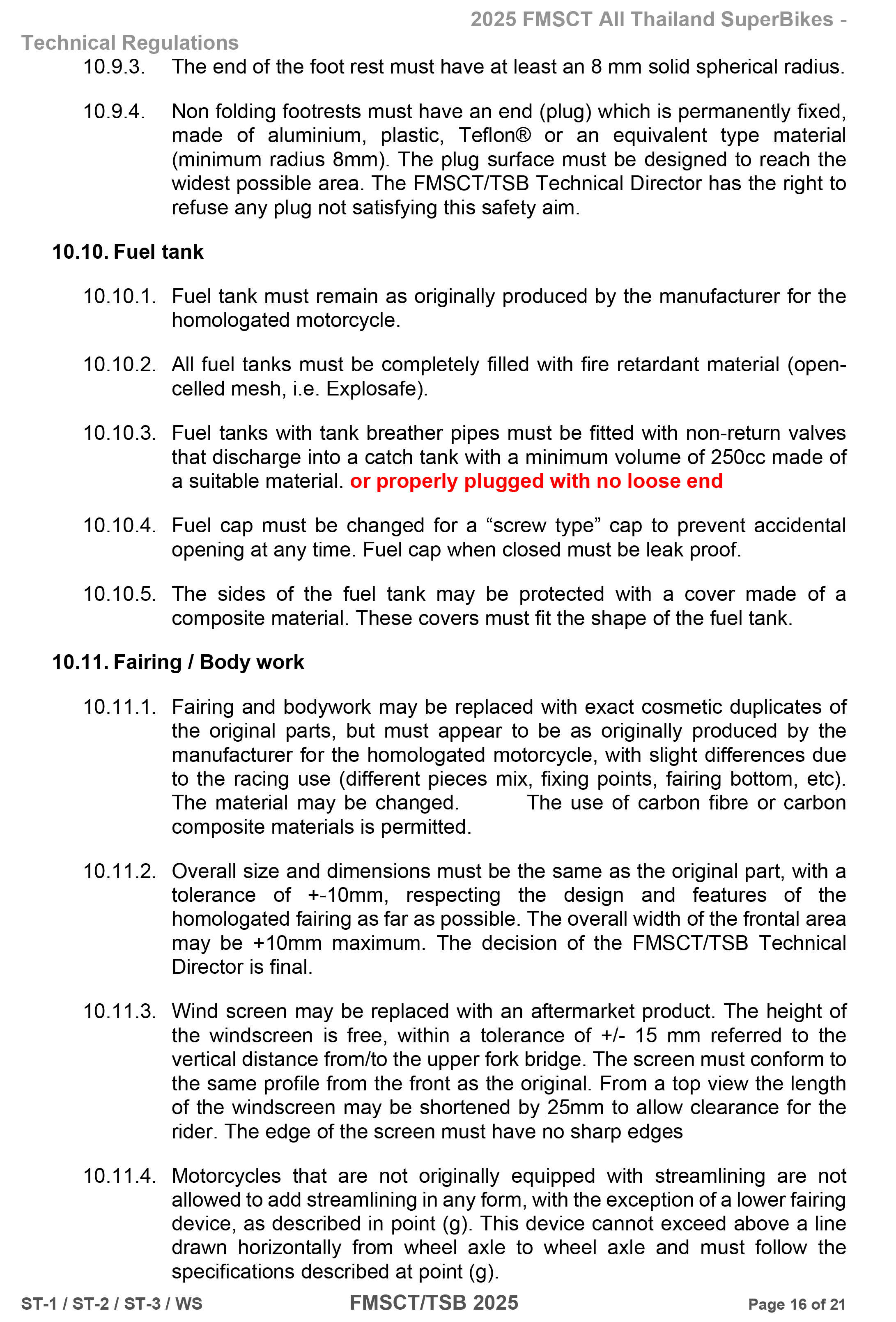 Page 16 of 2025 FMSCTTSB SuperStock 1000 Technical Regulations Rev1.2