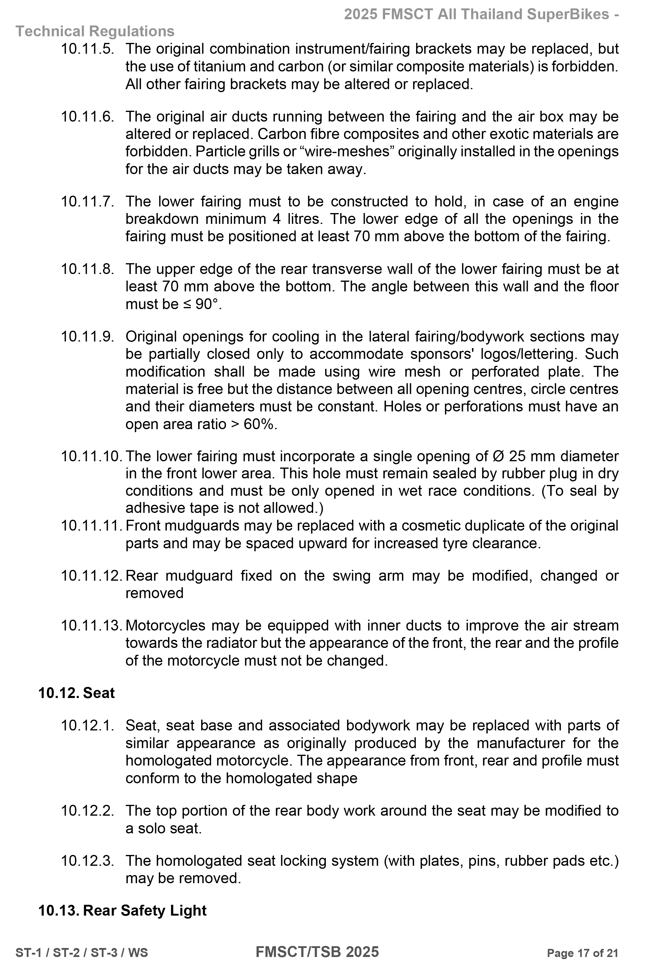 Page 17 of 2025 FMSCTTSB SuperStock 1000 Technical Regulations Rev1.2